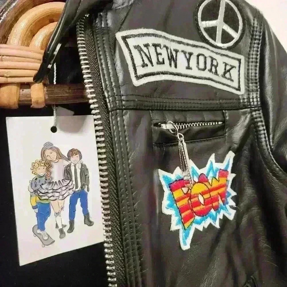 Lola & the Boys Patchwork‎ Vegan Leather Boys Jacket 2T - Picture 6 of 7